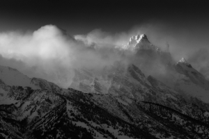 Grand Teton and Mount Owen in Fog